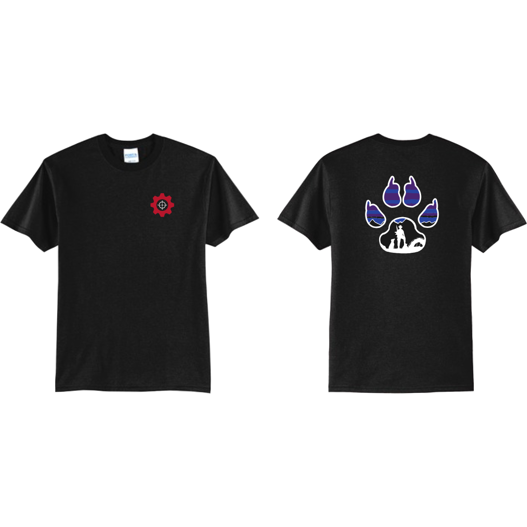 NLA Pawtagonia Shirt with a paw print graphic and outdoor vibes on a black tee.